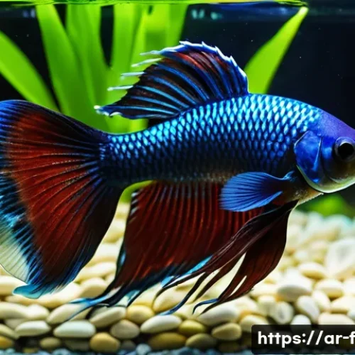Home 33 베타피쉬 색상 유지법 - A vibrant betta fish swimming gracefully in a well-maintained aquarium featuring a dark natural ston...